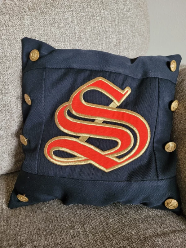 Pillow made from old uniform.