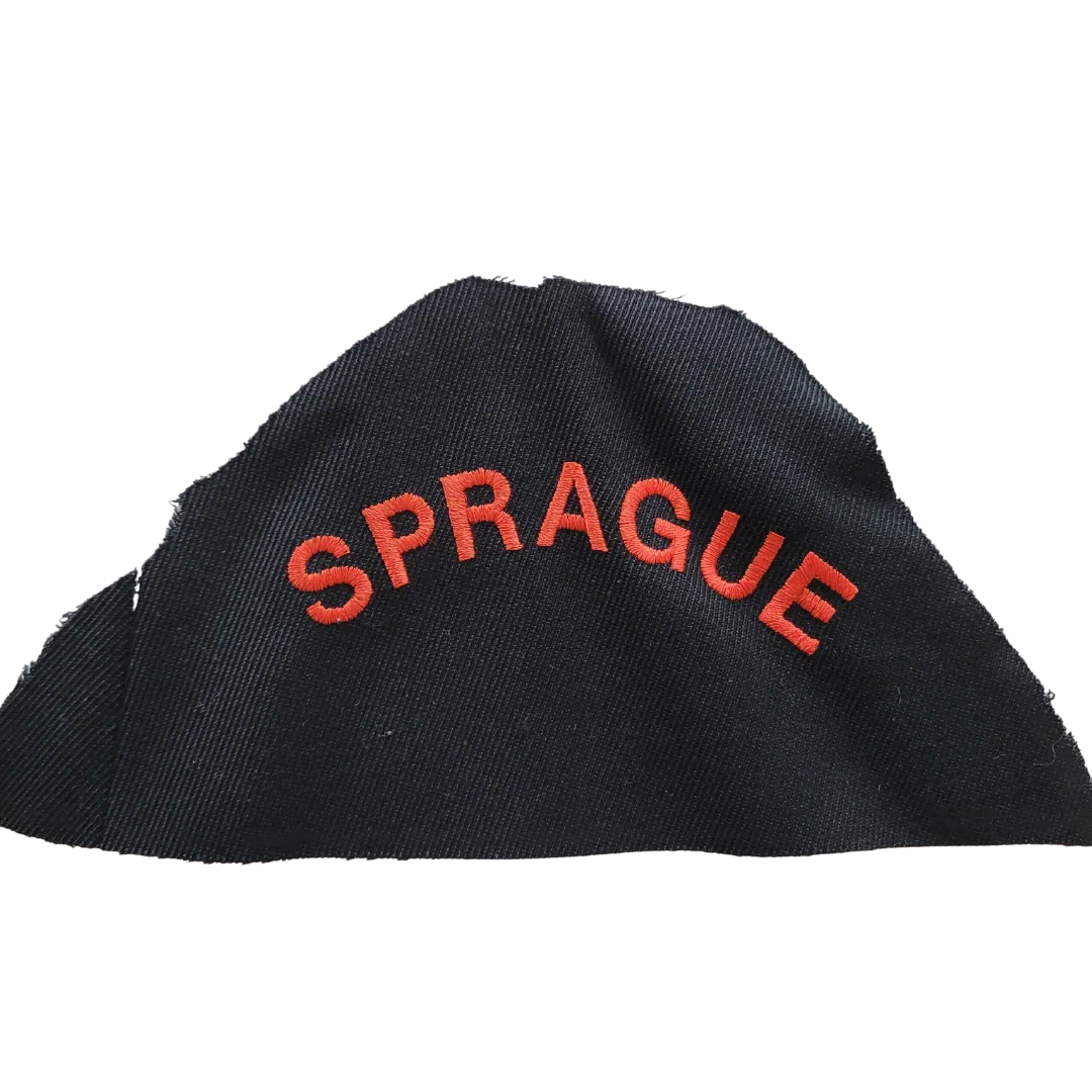 Shoulder patch from old uniform. Patch says "SPRAGUE".