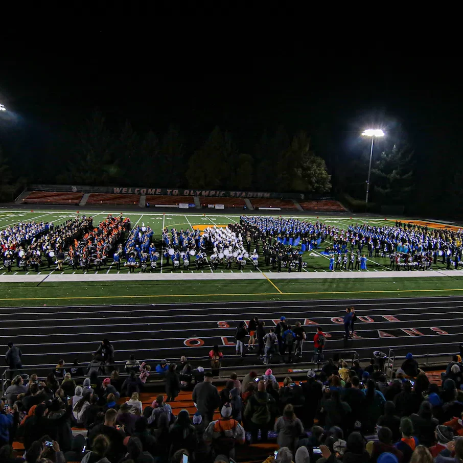 Photo of multiple schools performing at Sprague High for PCI